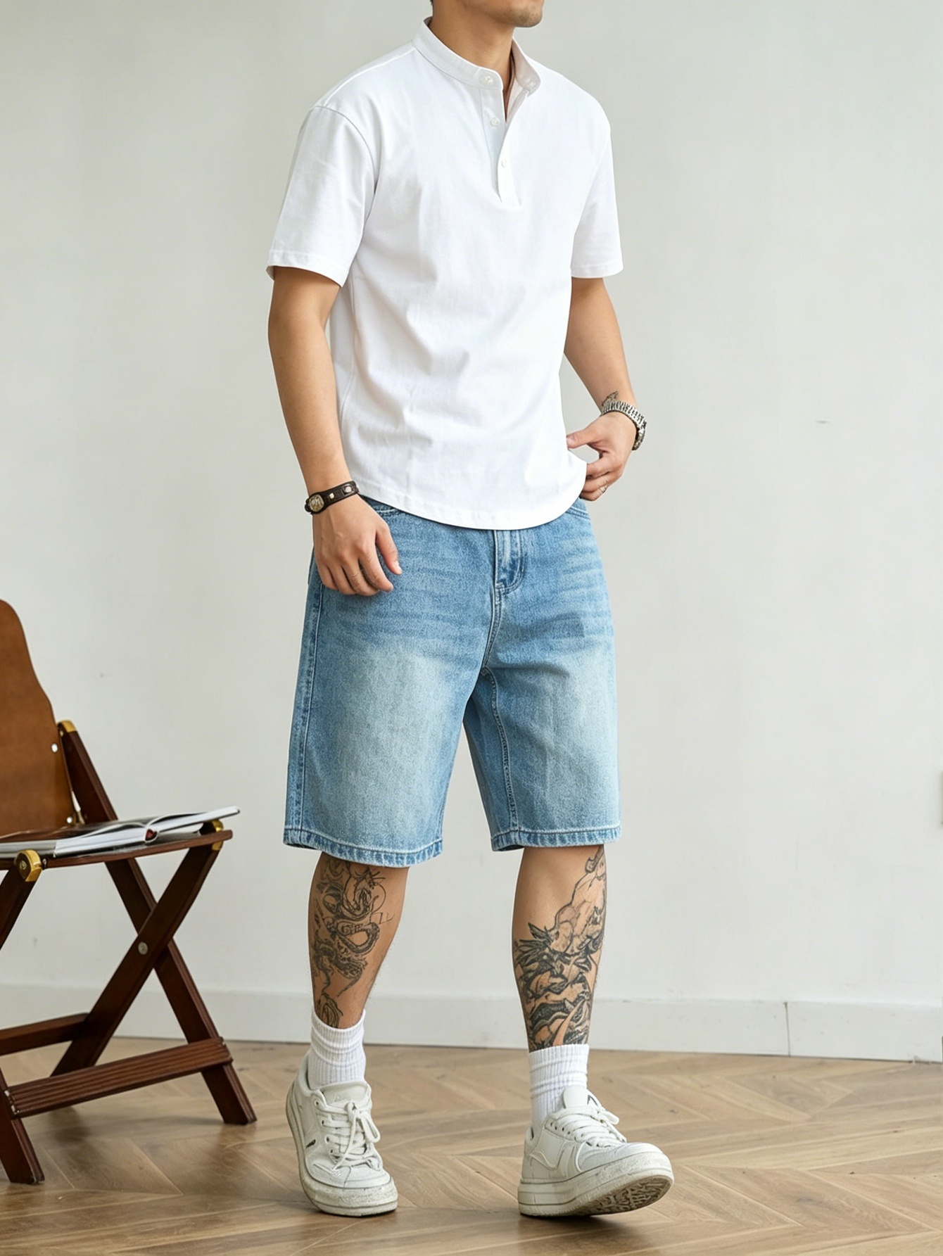 Jorts en denim bleu coupe ampl - Korean Men Lifestyle avis et prix